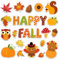 JarThenaAMCS 20 x dicke Gel-Aufkleber Happy Fall, Ernte-Kürbisse, Tannenzapfen, Ahornblätter, Fenster-Gel-Aufkleber für Herbst, Erntedankfest, Schule, Klassenzimmer, Kinderzimmer, Dekoration