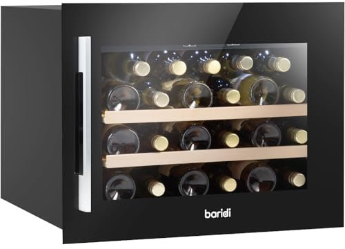 28 Bottle 60cm Built-in Wine Cooler Fridge - Wood Shelves & LED Backlit Black