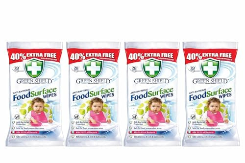 Anti-Bacterial Food Wipes 4 Pack (280 Wipes) – Disinfectant Cleaning & Sanitizing Wipes for Safe Food Prep, Utensils & Surfaces | Kills Germs & Bacteria | Ideal for Home, Kitchen Use