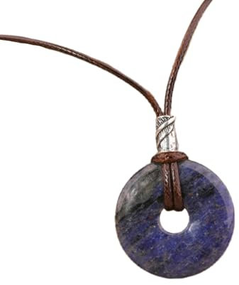 ParfCO Edelstein Kette, Sodalith-Heilkristall-Anhänger-Halskette für Frauen, Runde Donut-Halskette, Amulett-Anhänger-Halskette, Natürlicher Edelstein, Lederhalskette, Chakra-Schmuck, Geschenke