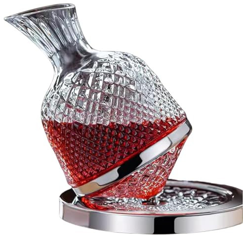 HOUSN Rotweindekanter 360 Grad drehbar, 1,4 l, Rotweindekanter, Weinbelüfter, bleifrei, Kristallglas, Dekanter, Regal, drehendes Glas, Weinbelüfter Karaffen für Vatertagsgeschenk,Silber