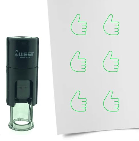 CombiCraft Selbstfärbender Stempel Daumen hoch in Grün, 10mm rund - Ideal für Bulletjournals und Treuekarten