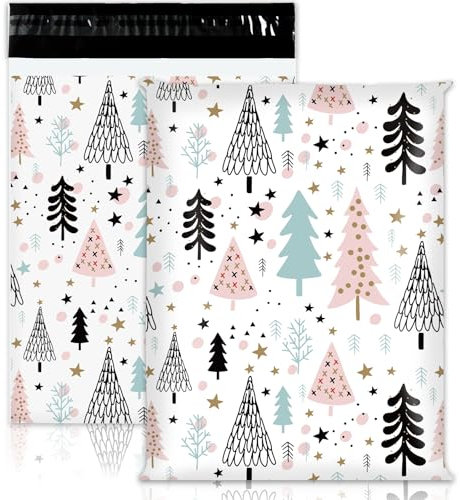 JarThenaAMCS Versandtaschen für Weihnachten, 25,4 x 33 cm, Pastellfarben, für den Winter, kleine Geschäftskleidung, 100 Stück