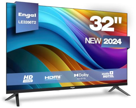 Engel LE3266T2 - Televisor LED de 32'' HD con Sintonizador TDT T2 y Satélite - Dolby Audio - 3 HDMI, 2 USB - Diseño Elegante y Compacto - Modo Hotel - PVR y Time-Shift - DVB-T2/S2/C
