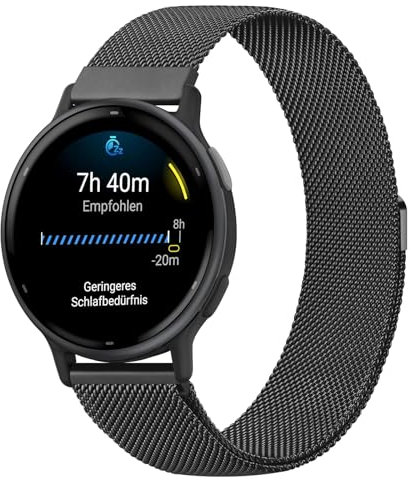 Mugust Armband für Garmin Vivoactive 5/3, Vivomove 3/HR/Luxe/Style, Forerunner 55/245/645 - Edelstahl Mesh Metall Ersatzarmband für Damen Herren (Schwarz)