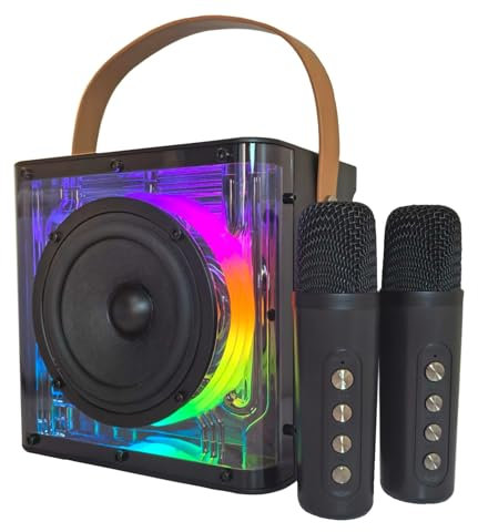 Karaoke Haut-Parleur avec 2 Micro sans Fil pour Le Chant, Machine de Karaoké Enceinte Sono Portable avec Microphones pour Enfant Fête Activités