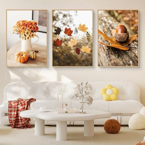 Uixxducc 3er Herbst Bilder Poster Set, Aesthetic Herbst Wandbilder Wohnzimmer Wanddeko für Wohnzimmer Schlafzimmer,ohne Rahmen (D,40x50cm)