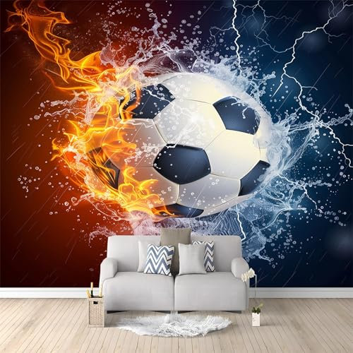 Papier Peint Mural 3D Football De Feu De Glace 350x256 cm Papier Peint Panoramique Poster Tapisserie Photo, Papier Peint intissé pour Chambre Salon Personnalisé Murale Décoration