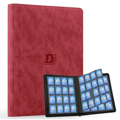 Deoyibu Sammelkarten Album Groß für 1000+ Karten, 16 Fächer Karten Sammelalbum mit Reißverschluss, Card Binder für Trading Cards, für YuGiOh, MTG, Sportkarten etc. Rot