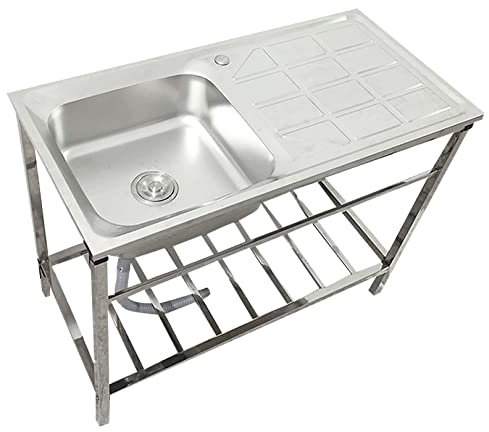 Evier de restaurant Bassin avec plan de travail, préparation et lavage utilitaire Lave-mains Evier de cuisine en acier inoxydable à un bac sur pied (100cm(39.4in))