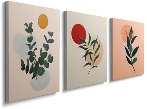 Abstract Framed Boho Wall Decor - 3 Panel Green and Pink Plant Bohemian Canvas Wall Art Nature Wall Picture Artwork for Girl Women Bedroon Bathroom Living Room Kitchen Decoration 12x16 inch, YH1600