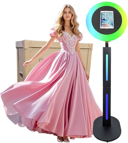 PAAFNN Portable Photo Booth Compatible with IPad Photo Booth with APP Control,Remote Control,iPad Photo Booth Stand Machine for iPad with Honeycomb Box (Black, Photo Booth)