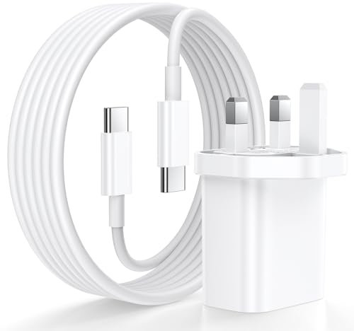 iPad Charger and Plug [MFi Certified] USB C Plug UK Fast Charge 20W with USBC to C 6FT Charging Cable Compatible with iPhone 16/16 Pro/16 Pro Max/15/15 Plus/15 Pro/15 Pro Max/iPad Pro/10/Air/Mini
