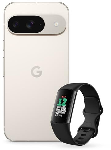 Google Pixel 9 – Android-Smartphone mit Gemini ohne SIM-Lock, erweiterte Kamerafunktion – Porcelain, 128GB + Fitbit Charge 6 Aktivitätstracker, Obsidian / Aluminium Schwarz