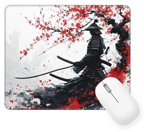 Tapis De Souris Japon Mouse Pad Petit 25 x 21 cm, Guerrier Tapis Souris Gamer, Caoutchouc Antidé Rapante Lavable Approprié, Bords Surpiqués Tapis de Bureau pour Decor, Cadeaux pour Hommes&Dames W-669