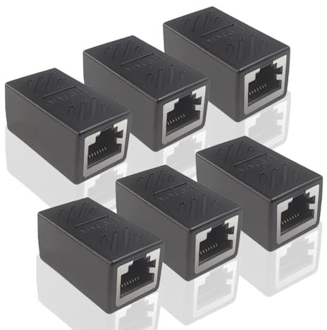Garegce 6pcs RJ45 Coupler, Cat7 Cat6 Cat5e Ethernet Coupler, Network Cable Connector, Network Extender Joiner, High-Speed Data Transfer Ethernet Extender in Black
