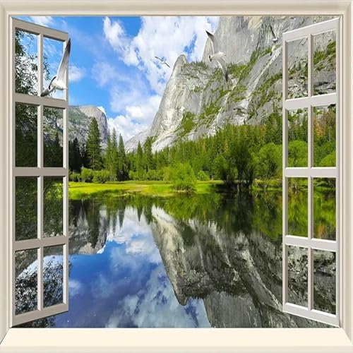 WEIMEIJIE Papier peint Mural 3d fenêtre paysage bois réflexion paysage naturel salon chambre décoration moderne