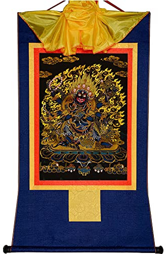 Gandhanra Thangka Tibetische Wandbehang,Mahakala Thangka,Heißgeprägter Buddha Wandteppich für Zen Wohnkultur, Meditation, Spirituelle Entspannung und Ruhe