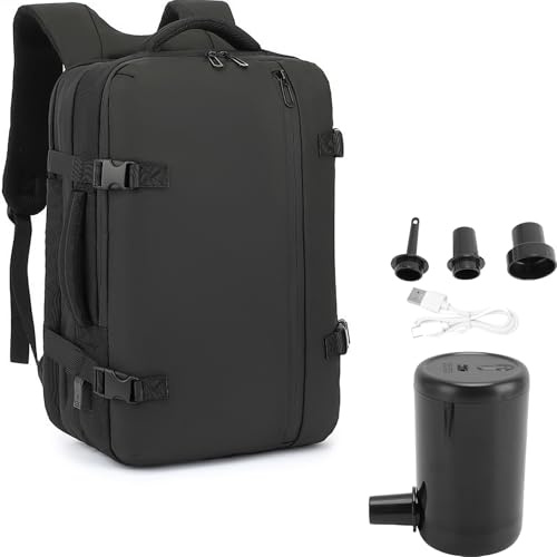 Vakuum -Rucksackreisen, 55L Erweiterbarer Reiserucksack mit Luftpumpe, USB -Ladeanschluss, Wasserdicht, Vacpack -Kompressions -Umhängetasche für Geschäft, College, Camping