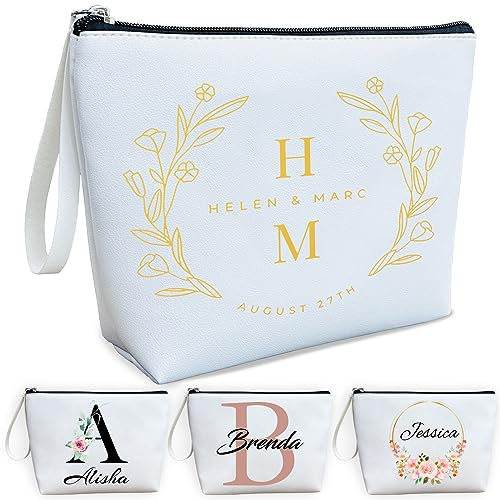 Personalisierte Kosmetiktasche PU Leder individuell Bedruckte Kosmetiktasche mit Innentasche für Hochzeit, Geburtstag, Weihnachten und Freundesgeschenk