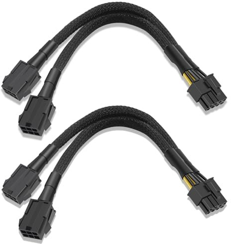 YSIUENG 2er-Pack 6-poliger auf 8-poliger GPU-Adapter, Dual 6-polige Buchse auf 8-poligen Stecker, GPU-Stromkabel für GPUs – 24 cm