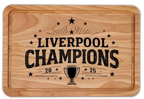 Liverpool Champions 2025 Wooden Chopping Board Gift for Fans Kitchen Pub Decor Men Boys
