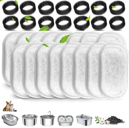 Filtri per Fontana per Gatti, 32 Pezzi Filtri Fontanella per Gatti, Filtro di Ricambio per Fontana, Filtri di Ricambio per Fontana per Gatti in Acciaio Inossidabile 108/3,2 L e 2 l Gatti e Cani