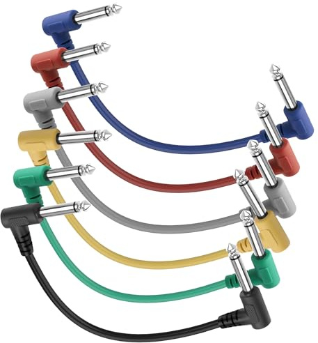 XMSJSIY Gitarre Patch Kabel Effekt Pedal Cord 6.35mm 1/4 Zoll TS Stecker zu 6.35mm 1/4 TS Stecker Rechtwinkel Plug Hilfskabel für Bassgitarre Instrument - 6 Packungen - 25CM / 9,84 Zoll