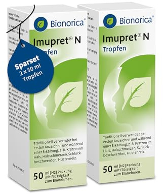 Imupret® N Tropfen - bei beginnender Erkältung, Sparset 2x 50ml (100ml) | Bei ersten Erkältungsanzeichen | Halskratzen, Halsschmerzen & Hustenreiz | einzigartige 7-Pflanzenkombination | ab 2 Jahren