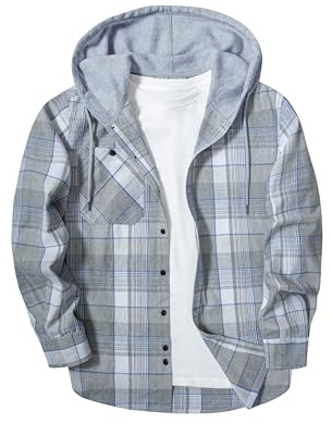 JACKETOWN Men's Hoodies Long Sleeve Casual Plaid Flannel Shirt Mens Jackets Top Button Down Shirts for Men Cotton Lumberjack Regular Fit