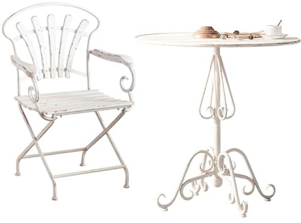 Labasuan 2-teiliges Terrassen-Bistro-Set, Kleiner Gartentisch aus Metall mit Antik-Optik, runder Terrassentisch im Landhausstil, für Balkon, Garten und Veranda(Package)
