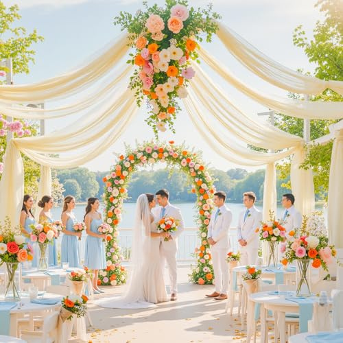15ft×10ft Champagne Ceiling Drapes for Weddings 6 Panels 2.5×10ft Wrinkle-Free Fabric Long Tent Draping Curtains Photo Backgrounds Decorations for Birthday Party Home Ceremony Stage Swag