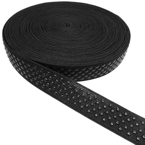10 Meter Rolle - Antirutsch Gummiband 25 mm Schwarz – Elastisches Silikonband mit Noppen – Rutschfestes Gummiband für Bund, Kleidung, Sportbekleidung & Nähprojekte (10)