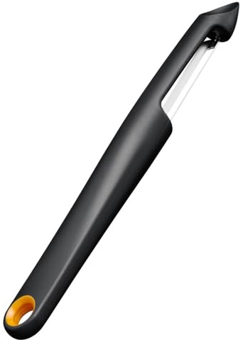 Fiskars Functional Form Schäler mit beweglicher Klinge | Universalschäler für Obst und Gemüse, Scharfe Spitze, Edelstahl-Klinge/Kunststoff-Griff, Schwarz/Orange, 1079960