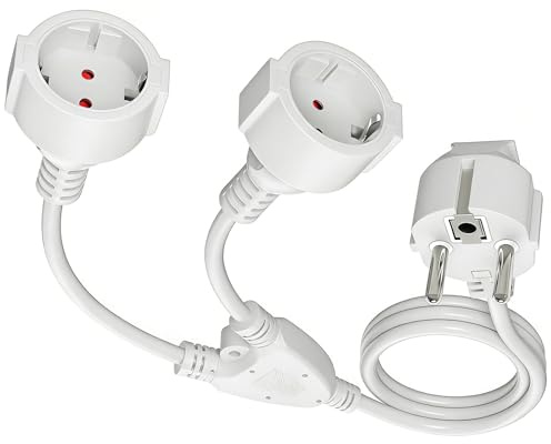 Verlängerungskabel, 1.5m doppelstecker Kabel Verlängerung mit steckdosenverteiler 2 Fach, Weiß 2-in-1 Schuko 250V/16A, 3 x 1.5mm² Kabel Verlängerung, Mehrfachstecker für Steckdose Zuhause, Lagerhau