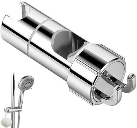 Blendura Adjustable Shower Head Holder, No-Drill Universal Holder Bracket,18–25mm Slider Rail Clamp Shower Head Holder Replacement with Dual Hooks,Bracket for Bathroom Accessories