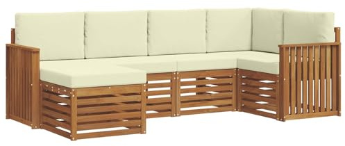 vidaXL Sofagarnituren 6 pcs Natur und Creme Massivholz Akazie, Gartenlounge, modernes Outdoor-Sofa, strapazierfähige Möbel, Terassenkomfort-Set