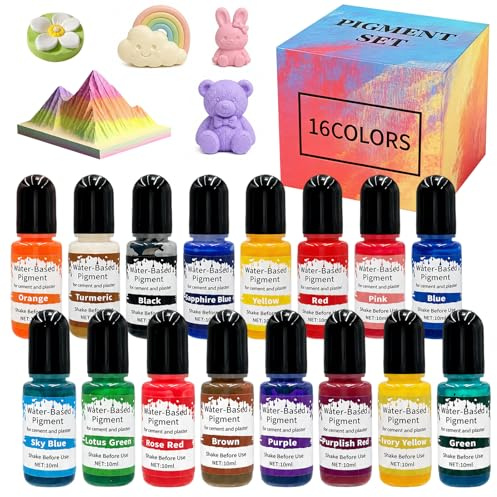 Farbpigmente für Gießpulver 16 Farben, Farbe für Gießpulver 10ml, Epoxidharz Farben, Gießpulver Farbe auf Wasserbasis für Gips, Beton & Zement, für Modellbau DIY & Kreativprojekte, Handwerk