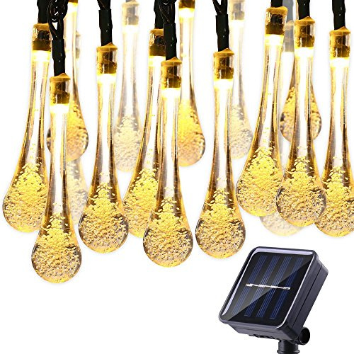 KINGCOO Outdoor Solar String Light, 20ft 30LEDs Waterproof Fairy Waterdrop Lights Decorative Ambiance Lighting for Garden, Outdoor, Patio, Lawn and Holiday Decorations (Warm White)