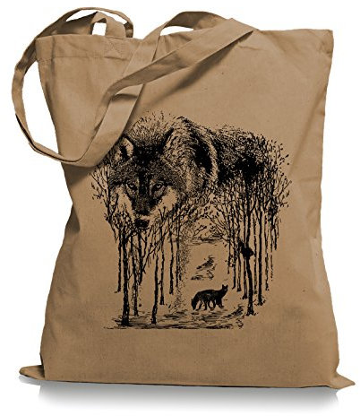 Ma2ca® Wolf Forrest - Jutebeutel Stoffbeutel Tragetasche/Bag WM101-caramell