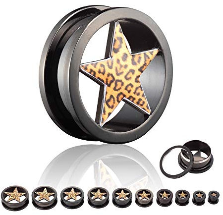 Treuheld Stern Flesh Tunnel - Stahl - Schwarz - Leopard 8 mm