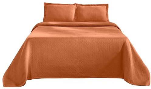 Superior Tagesdecke aus 100% Baumwolle, Korbgeflecht, für alle Jahreszeiten, Premium-Baumwoll-Matelasse-Jacquard-Bettwäsche, gesteppter geometrischer Korb, Doppelbett, Mandarine