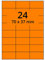 Farbige Etiketten auf A4 Bogen, neonorange - 70 x 37 mm - 2.400 Papier Aufkleber auf 100 Blatt, selbstklebende Laser-Etiketten fluorisierend leuchtfarbig