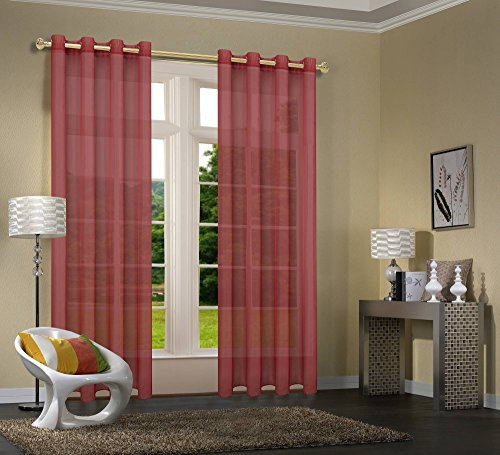 Uni -20332CN- 2er-Pack Bordeaux Vorhang Transparent Gardinen Set Wohnzimmer Voile Vorhang Ösenvorhang HxB 245x140 cm mit Bleibandabschluß Bordeaux