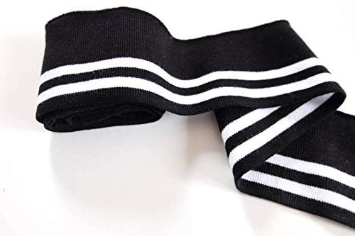 Strickbündchen, einfaches Collegebündchen Schwarz mit weißen Streifen, 135 cm, Schwarz