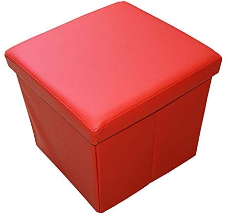 Natsen Sitzhocker mit Stauraum, 38 x 38 x 38 cm, faltbar Sitzwürfel aus Kunstleder, Sitzbank Fußhocker Fußablage Aufbewahrungsbox, Red