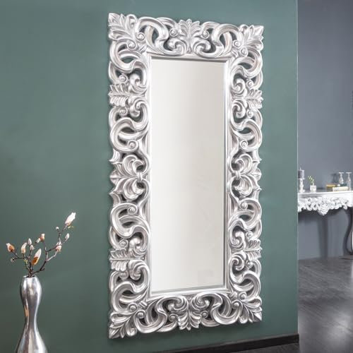 cagü XXL romantischer Wandspiegel Florence Silber Antik in Barock-Design aus Kunststein 180cm x 90cm | Vertikal oder horizontal aufhängbar