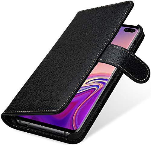 STILGUT Talis kompatibel mit Samsung Galaxy S10 Plus/S10+ Hülle mit Kartenfach aus Leder, Wallet Case, Lederhülle mit Fächern & Magnet-Verschluss - Schwarz