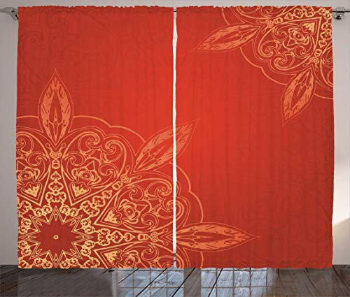 ABAKUHAUS Mandala Rustikaler Gardine, Radiant Romantisches Design, Schlafzimmer Kräuselband Vorhang mit Schlaufen und Haken, 280 x 225 cm, Braun Gelb
