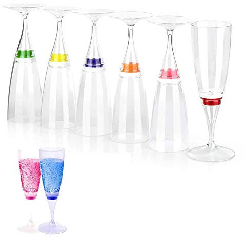 ECOSWAY Lot de 6 flûtes à champagne à LED - Activées par le liquide - Pour mariage, fête, Noël, occasions spéciales